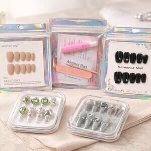 Assorted Nail Art Set with Green, Nude and Blue Silver Designs w/ Nail Kit